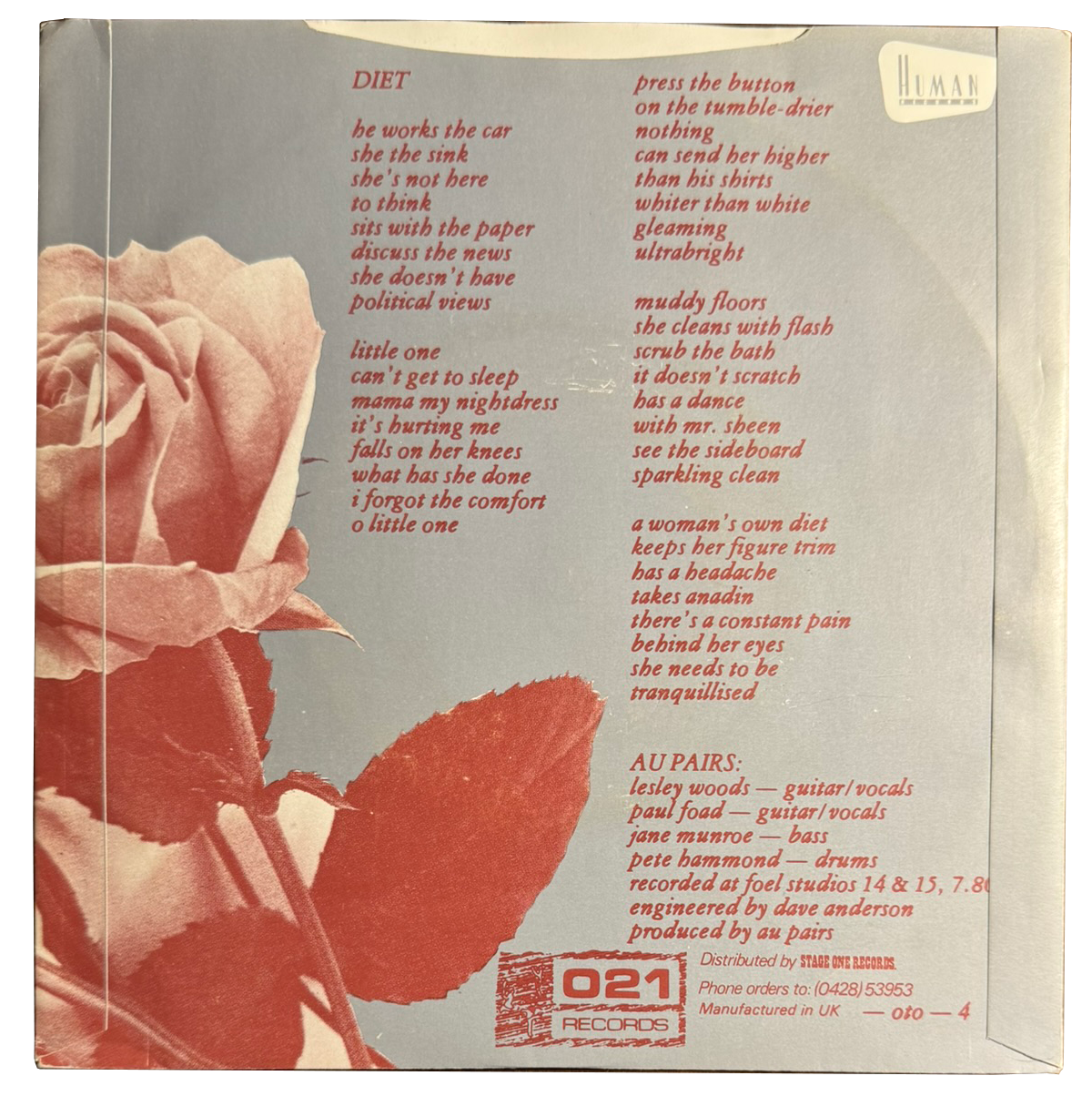 Au Pairs – Diet / It's Obvious (7”, 1980, UK)