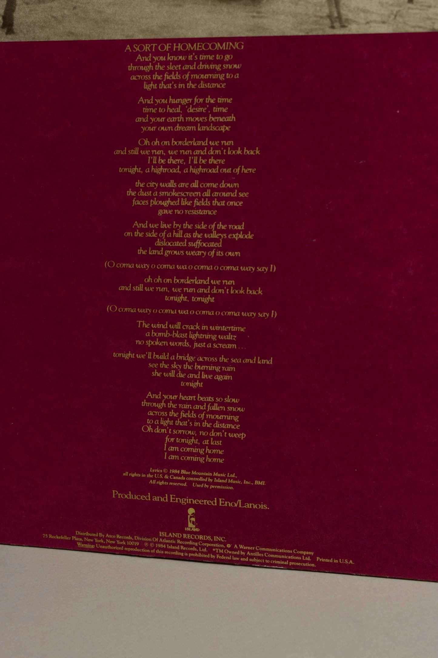 U2 – The Unforgettable Fire (US, 12" Album, 1983)